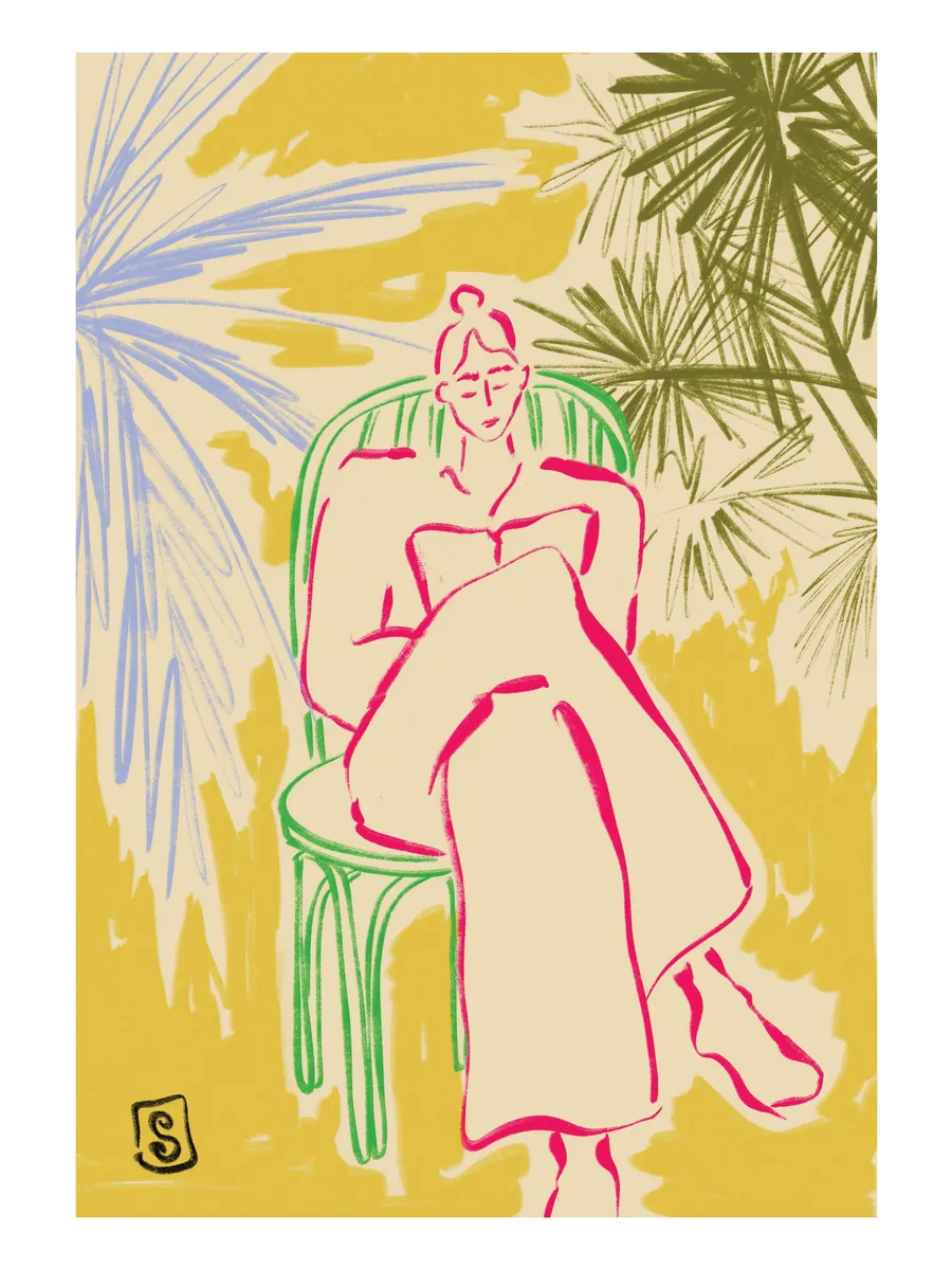 Sandra Poliakov Reading Among Palm Trees