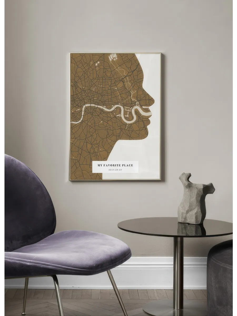 Silhouette Map Vintage Mustard Personal