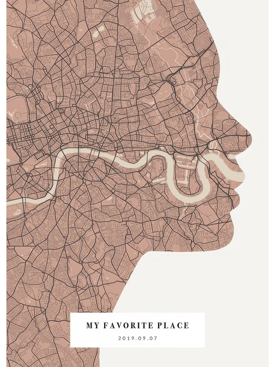 Silhouette Map Vintage Pink Personal