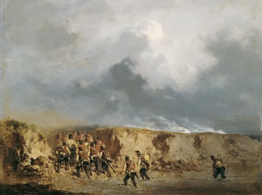 Sterreichische Soldaten Eine Furt Berschreitend