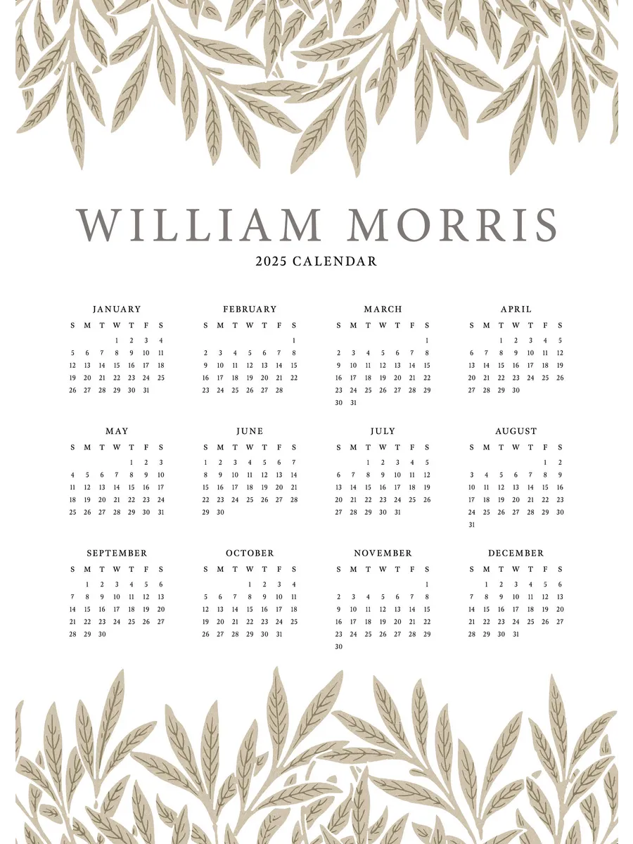 William Morris Calendar 2025 Us