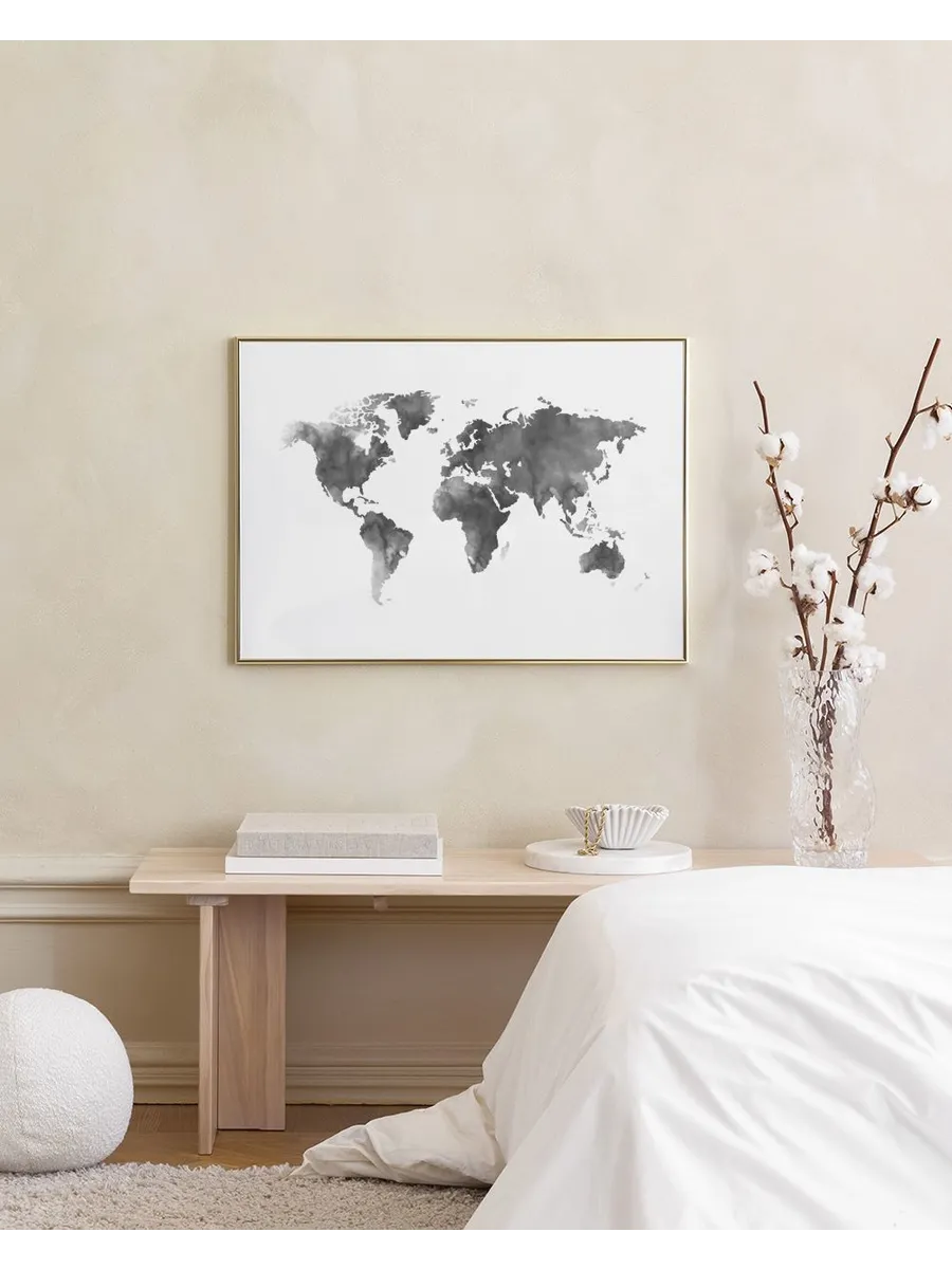 World Map Grey Watercolor