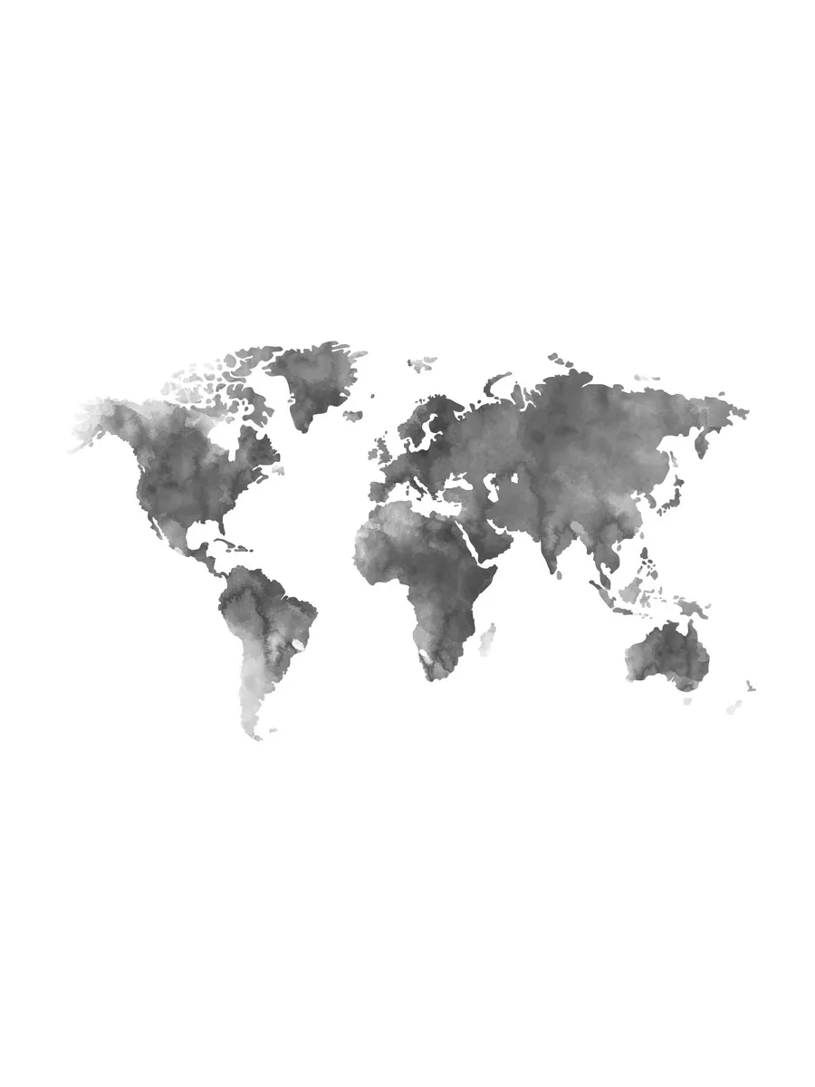World Map Grey Watercolor