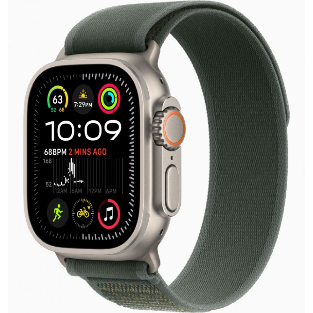 Apple Watch Ultra 2 GPS 49mm, Natural Titanium, Ремешок Green Trail Loop, размер М/L