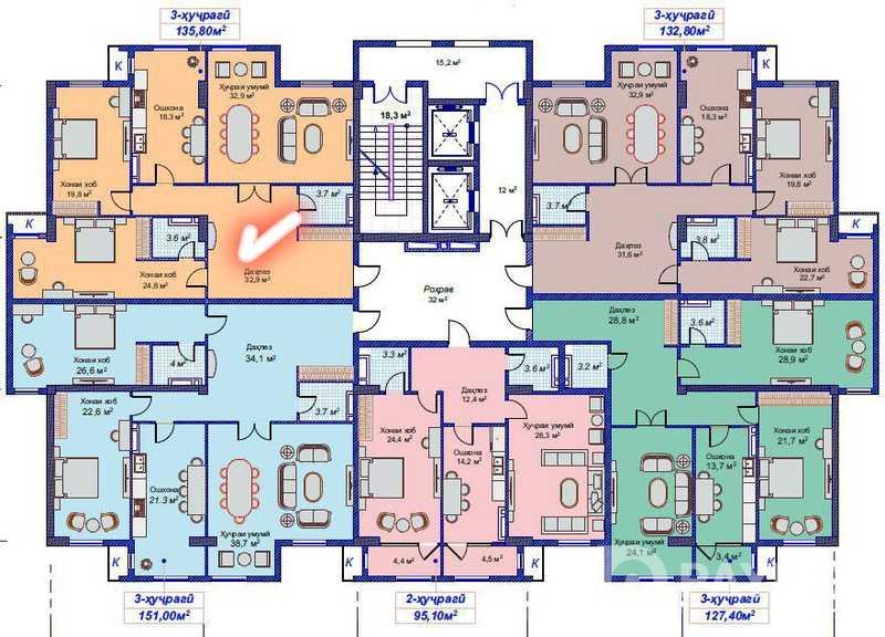 3-room • 11 floor • 136.0 м² • New Building • Karobolo