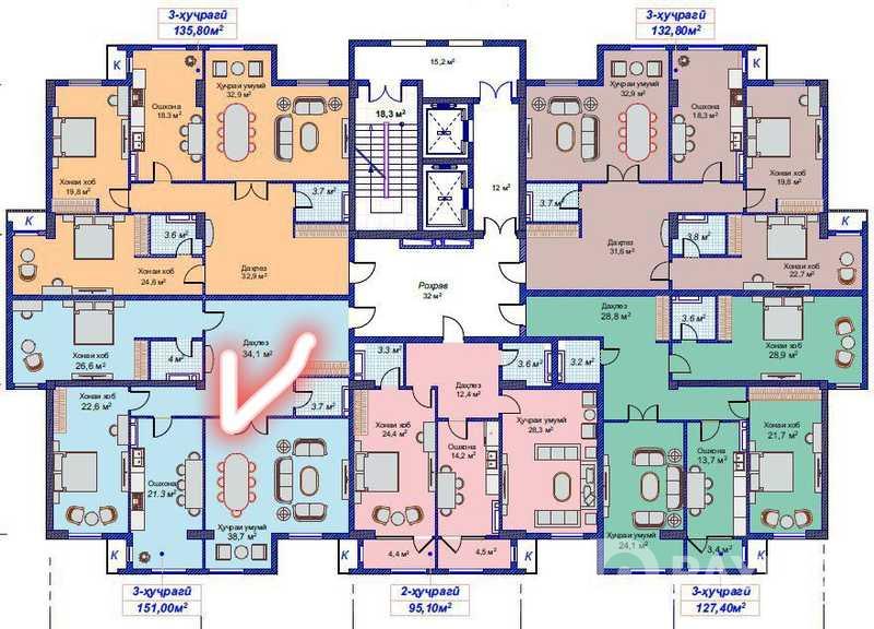 3-room • 11 floor • 151.0 м² • New Building • Karobolo