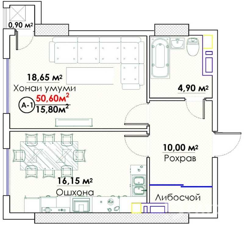 2-хонагӣ • 5 ошёна • 50.0 м² • Бинои нав • Симург