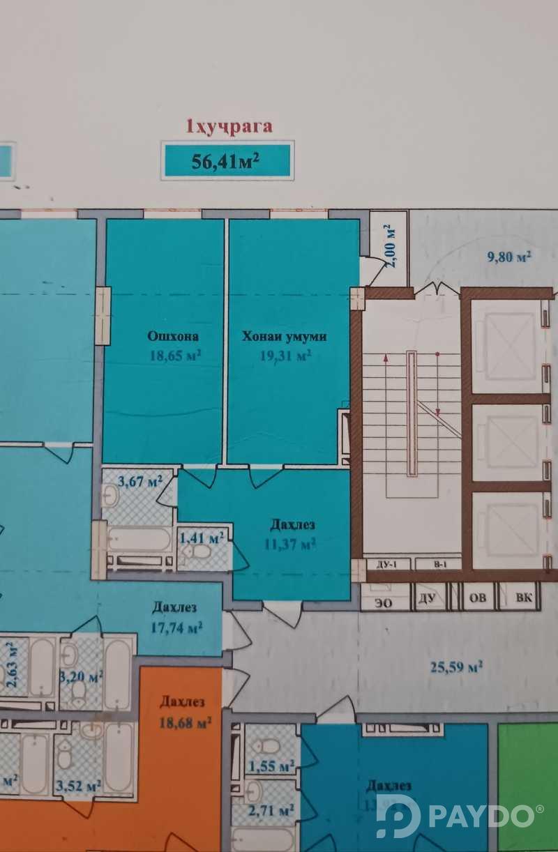 1-room • 3 floor • 56 м² • New Building