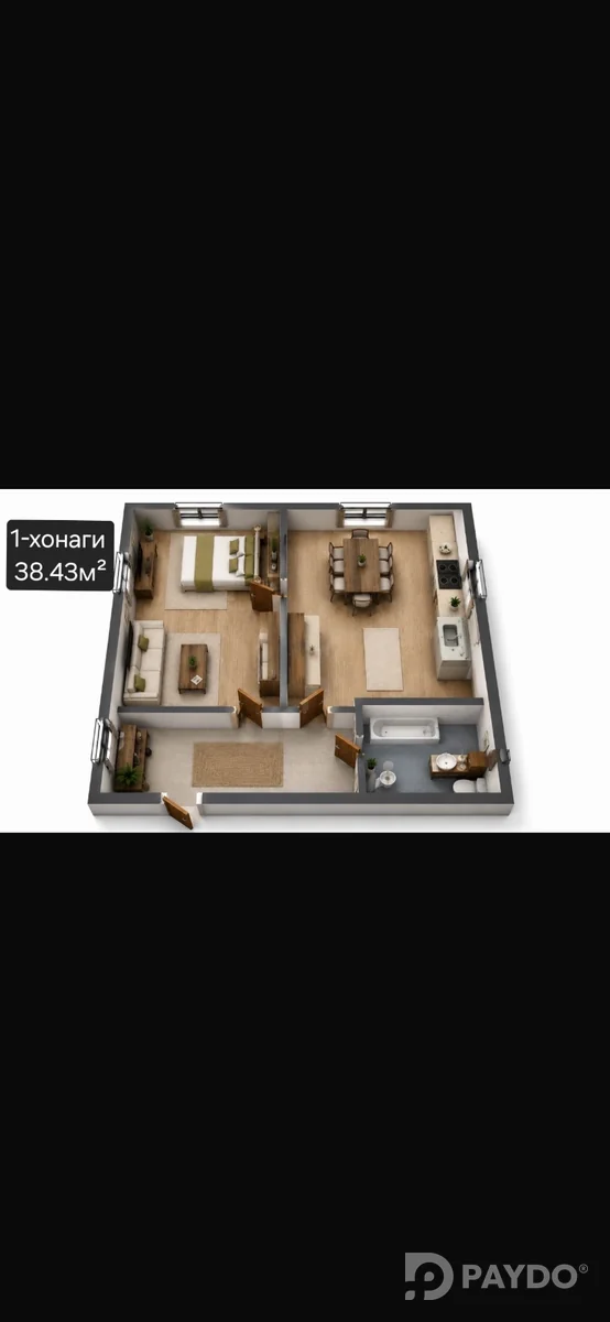 1-room • 9 floor • 38.48 м² • New Building