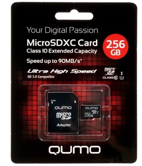Карта памяти MicroSDXC 256GB UHS-I 3.0 QUMO + SD-адаптер (QM256GMICSDXC10U1) R/W 90/20 MB/s