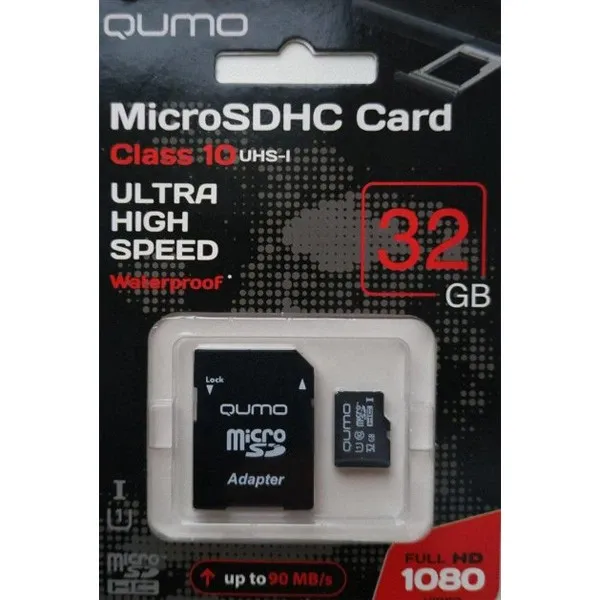 Карта памяти Micro-SD card 32 GB UHS-1 Class 10 QUMO (QM32GMICSDHC10U1NA)