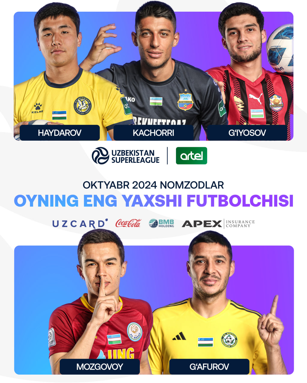 Superliga. Oktyabr oyining eng yaxshi futbolchisi bo‘lishga nomzodlar