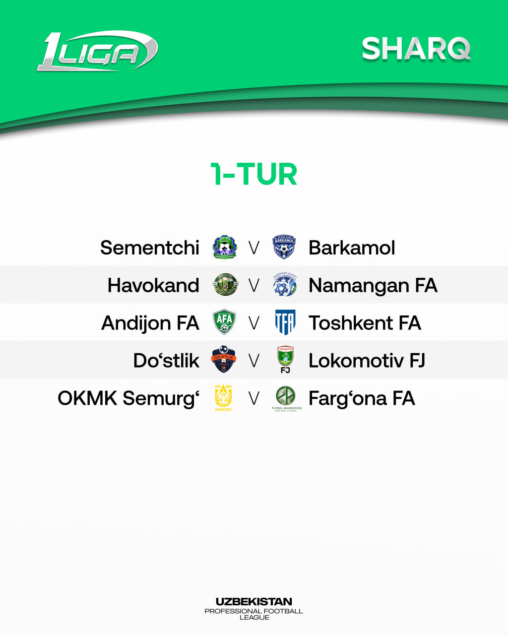 Birinchi liga. Yangi mavsumga qur’a tashlandi