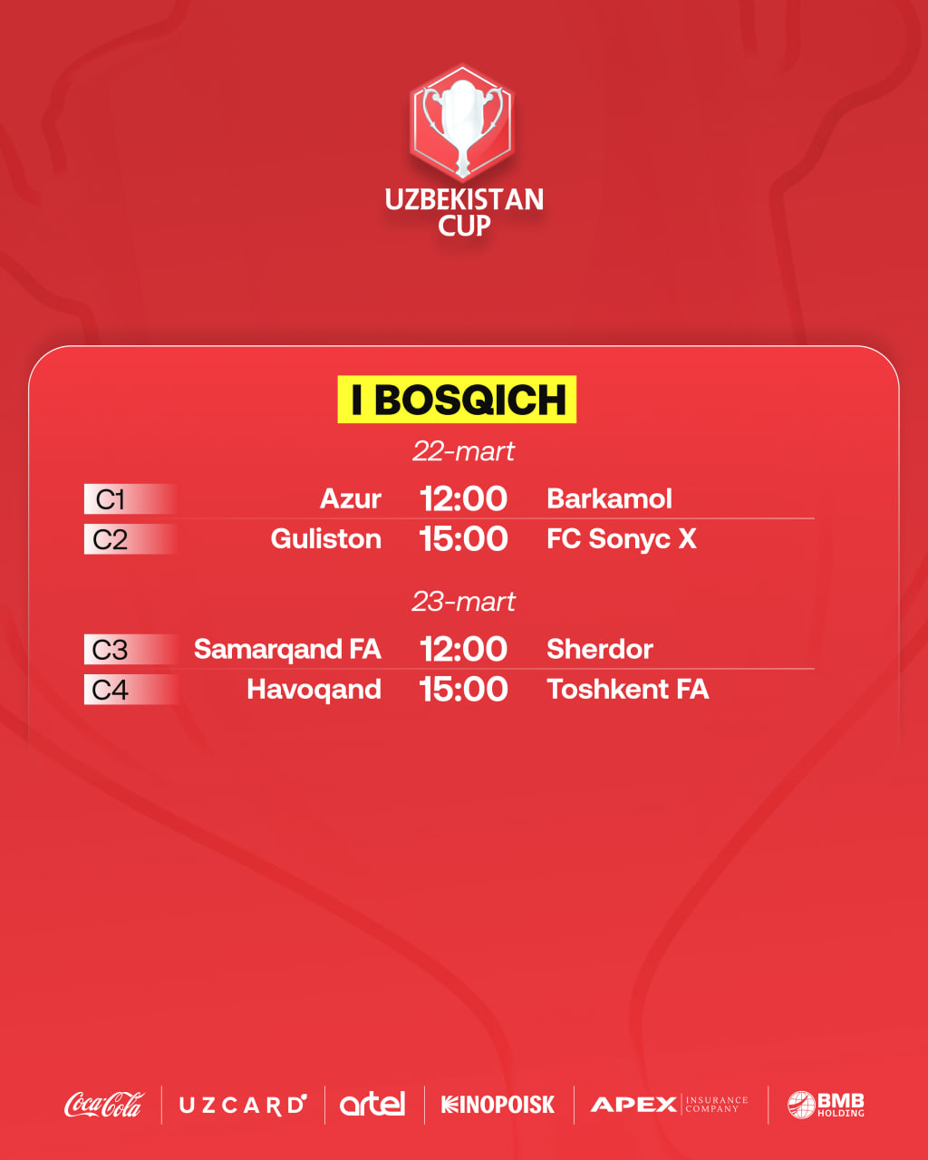 O‘zbekiston kubogi. Saralash bosqichiga qur’a tashlandi