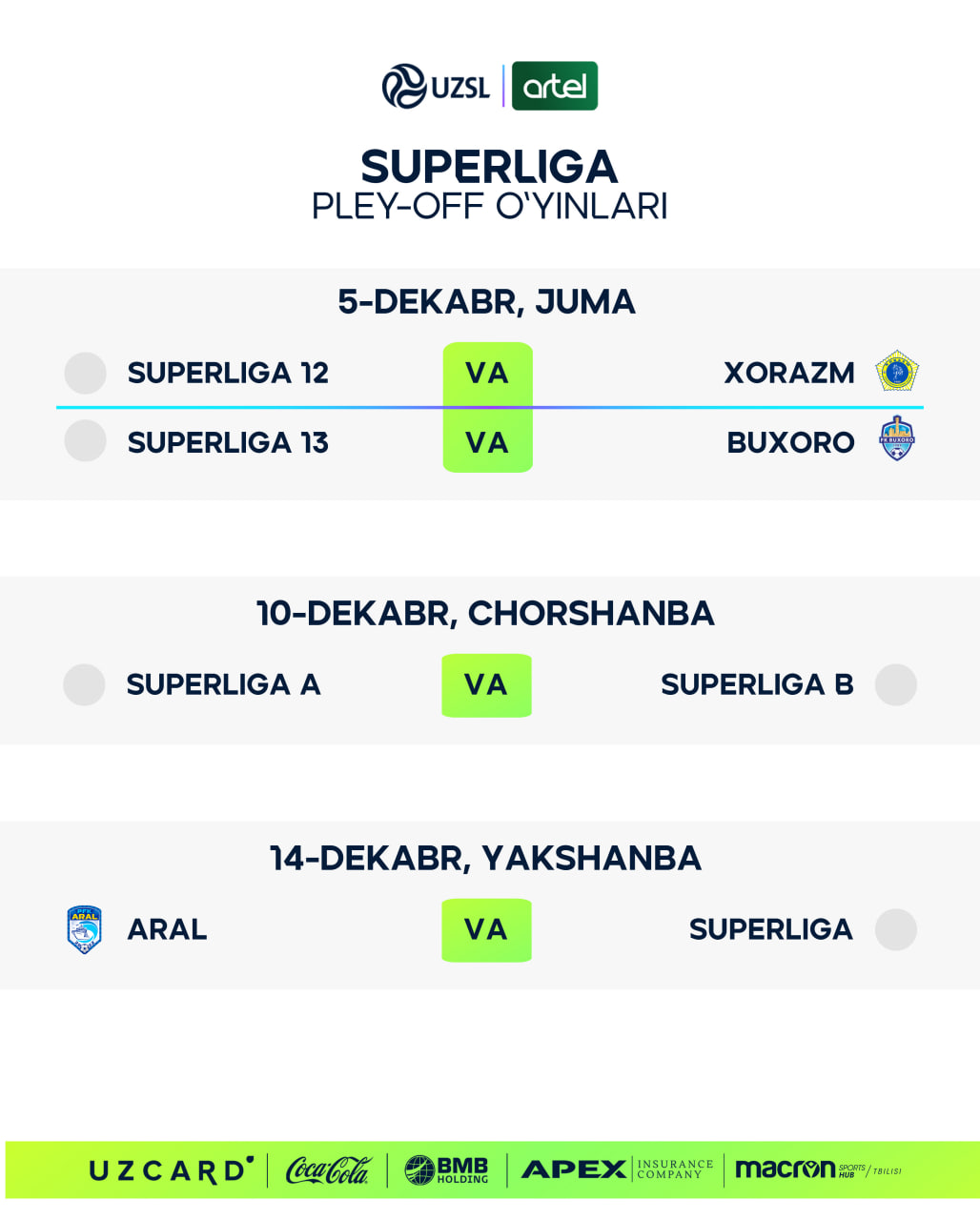 Superliga. Buxoro va Xorazm pley-offni safarda o‘tkazadi