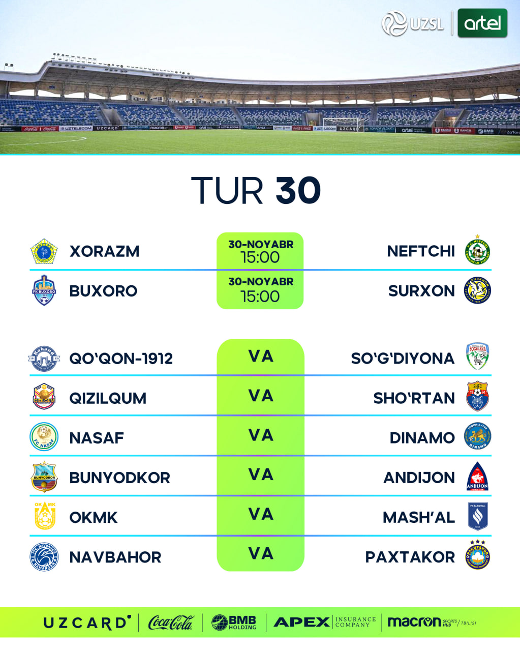 Superliga so‘nggi turi va pley-off sanalari masalasi