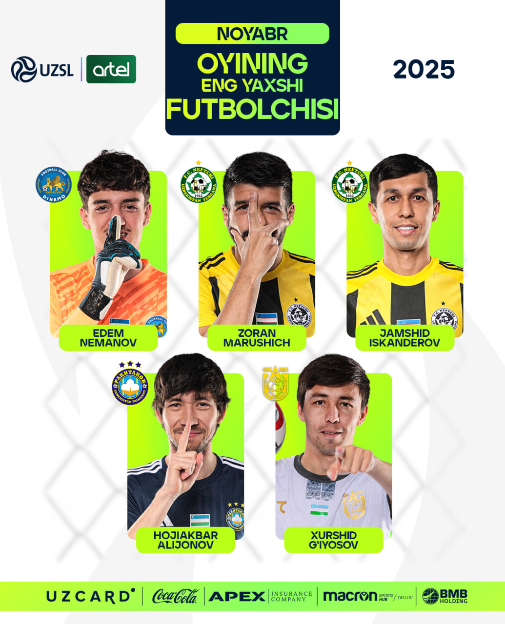 Superliga. Noyabr oyining eng yaxshilari aniqlanmoqda