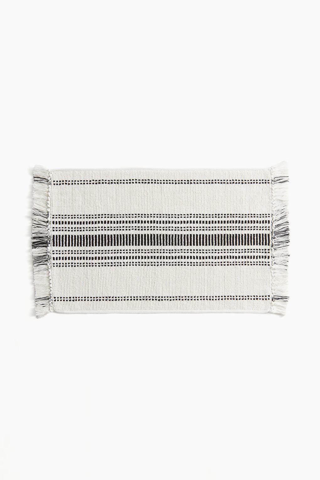 Хлопковый коврик для ванной с бахромой H&M белый; черный 60x90. Фото 2.