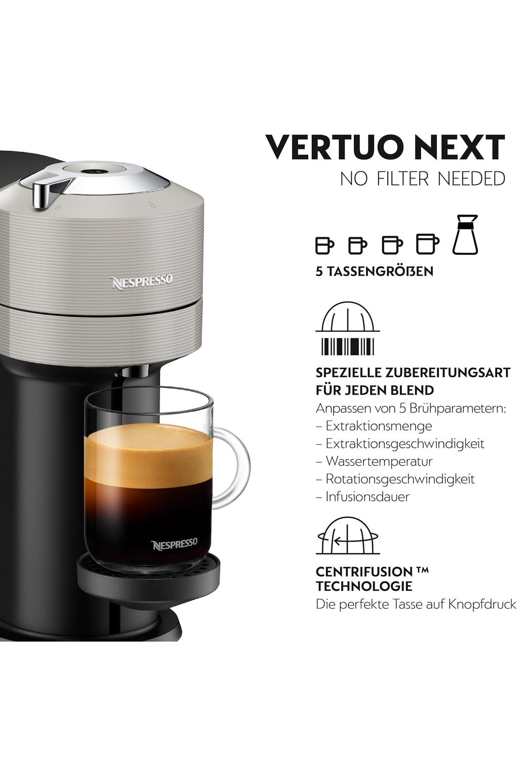 Кофемашина Nespresso Krups Vertuo Next Coffee Capsule Machine / 1.1 Liter Water Tank / Capsule Detection by Barcode / Made from 54% Recycled Plastic. Фото 2.