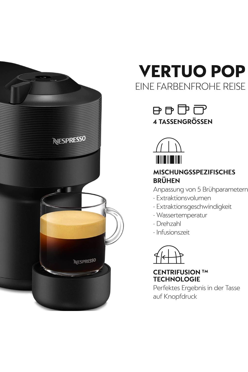 Кофемашина Nespresso De'Longhi ENV90.BAE Vertuo Pop Coffee Capsule Machine + Aeroccino, Centrifusion Technology, Welcome Package Included, 1260W, Black. Фото 2.