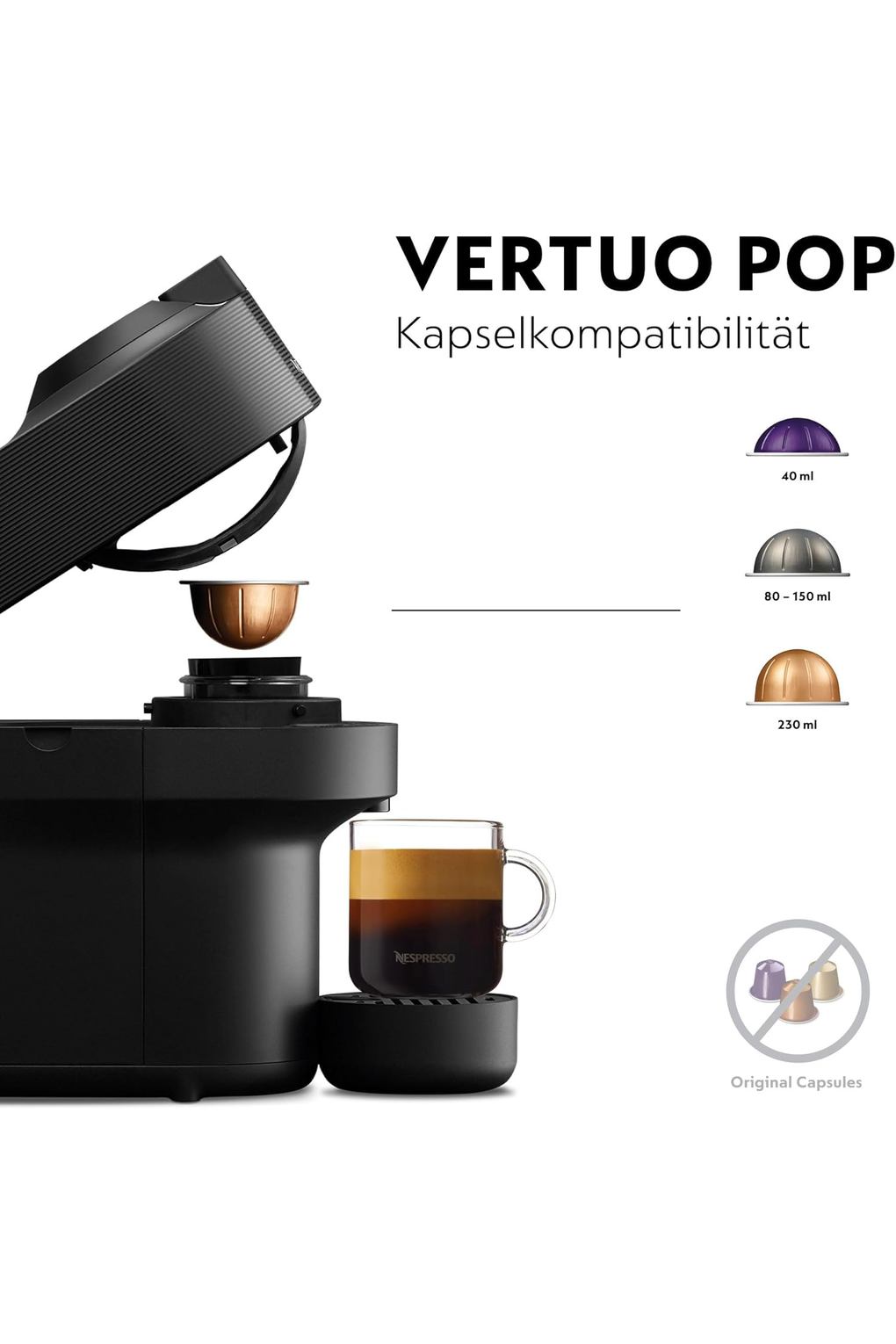 Кофемашина Nespresso De'Longhi ENV90.BAE Vertuo Pop Coffee Capsule Machine + Aeroccino, Centrifusion Technology, Welcome Package Included, 1260W, Black. Фото 4.