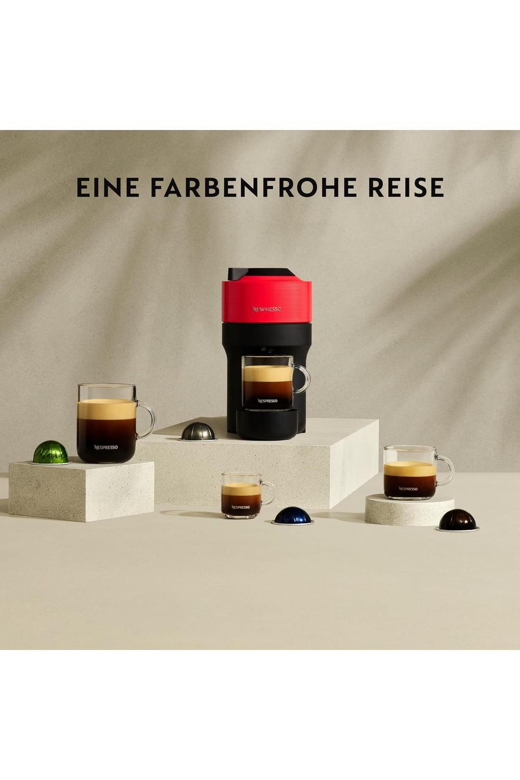 Кофемашина Nespresso Krups Vertuo Pop Coffee Capsule Machine, Capacity: 560 ml, Automatic Capsule Detection, One Touch System, 4 Cup Sizes, Shortened Heating Time, Sustainable, Spicy Red, XN9205. Фото 6.