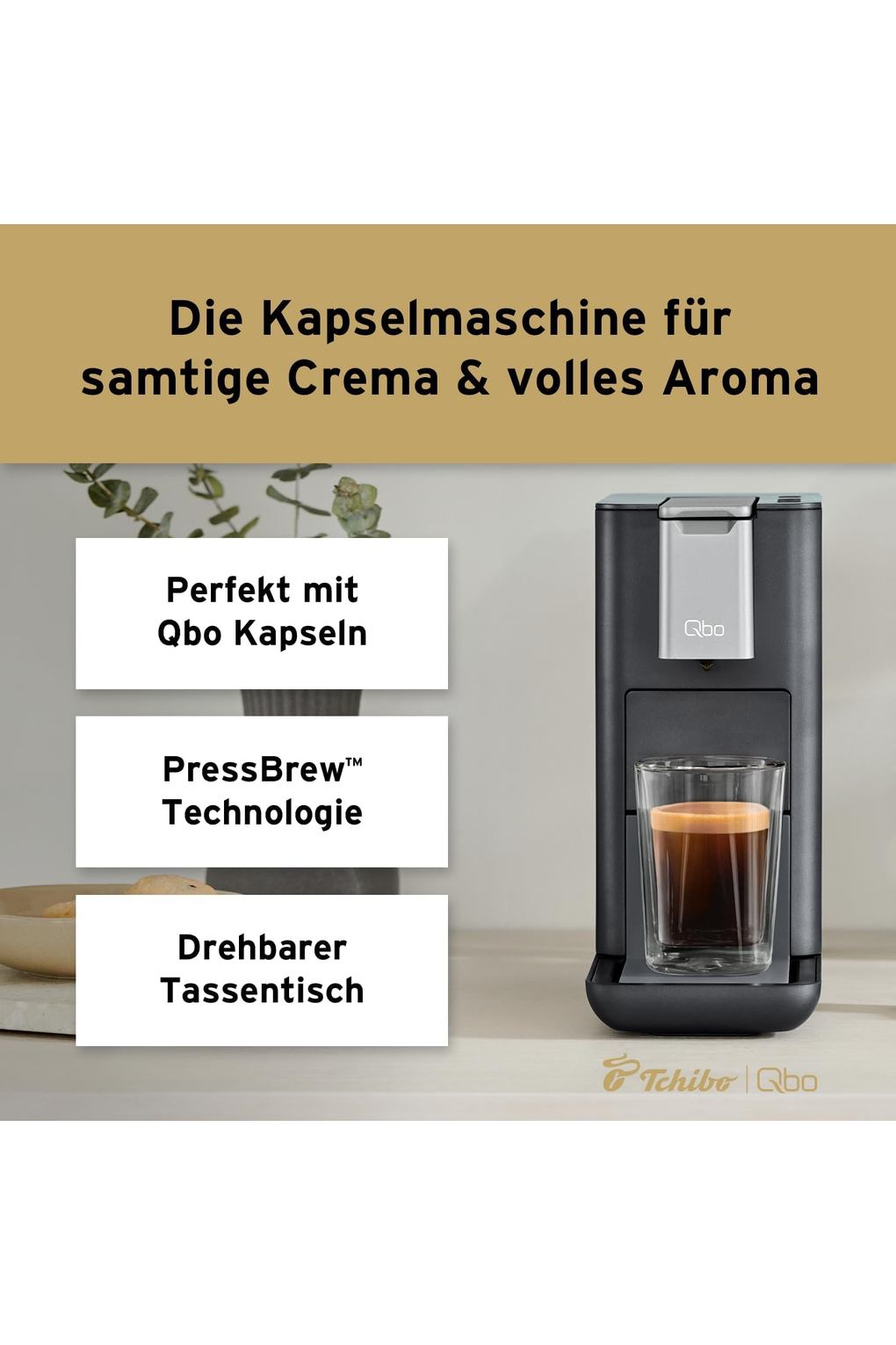 Кофемашина Tchibo Qbo Essential Premium Capsule Machine with 16 Recyclable Qbo Capsules for Espresso, Caffe and Caffe Grande, Compact, Innovative Design, Dark Stone. Фото 6.