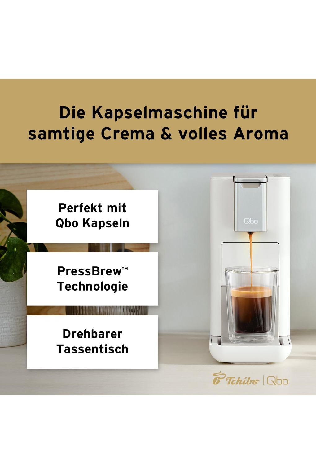Кофемашина Tchibo Qbo Essential Premium Capsule Machine with 16 Recyclable Qbo Capsules for Espresso, Caffe and Caffe Grande, Compact, Innovative Design, Bright Sand. Фото 6.