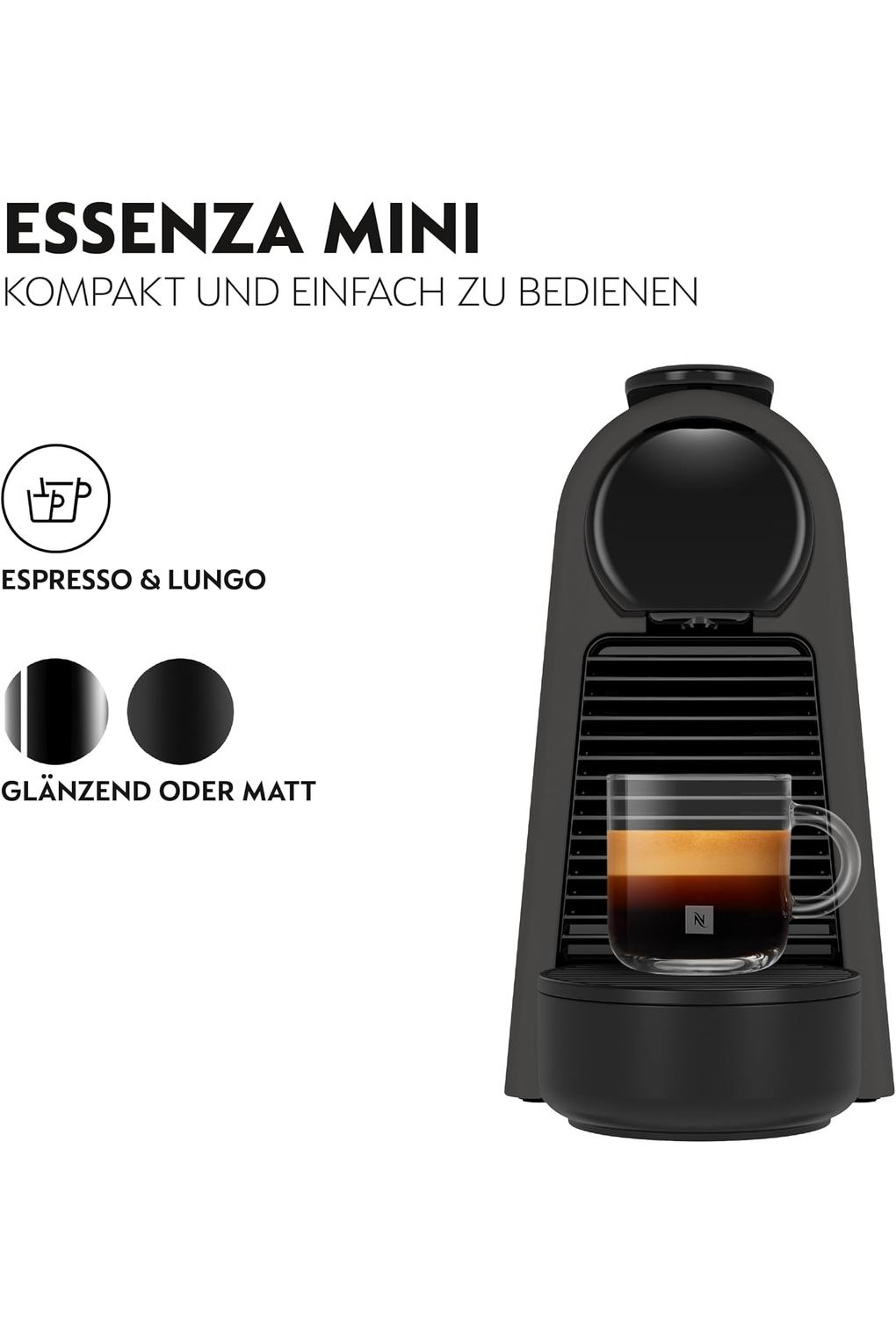 Кофемашина Nespresso De'Longhi Essenza Mini EN85.BKMT, Automatic Coffee Machine, Capsule Machine for a Single Cup, Includes Welcome Kit, Compact Design, 19 Bar Pressure, 1150 W, Matte Black. Фото 2.