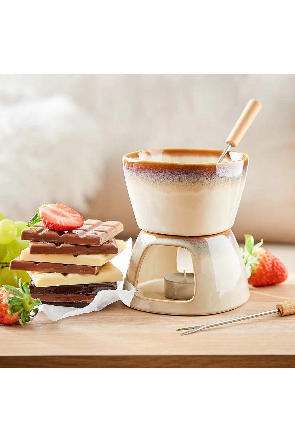 Набор для мини-фондю BUTLERS AU CHOCOLAT, бежевый. Фото 3.