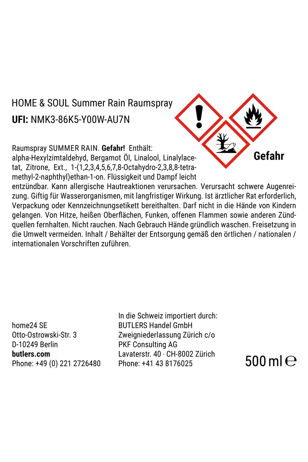 Спрей для помещения BUTLERS HOME & SOUL Summer Rain, прозрачный. Фото 5.