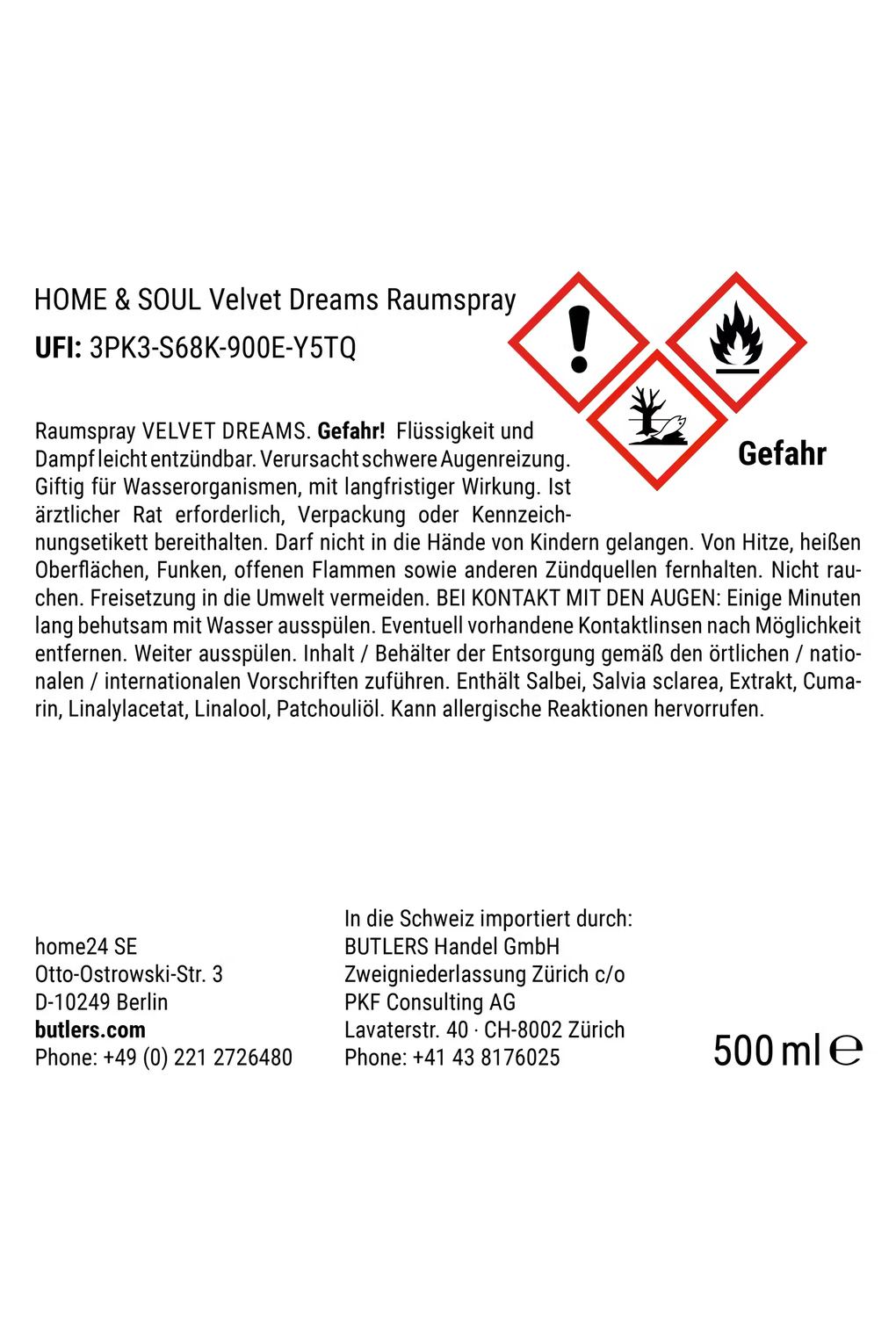 Спрей для помещения BUTLERS HOME & SOUL Velvet Dreams, прозрачный. Фото 5.