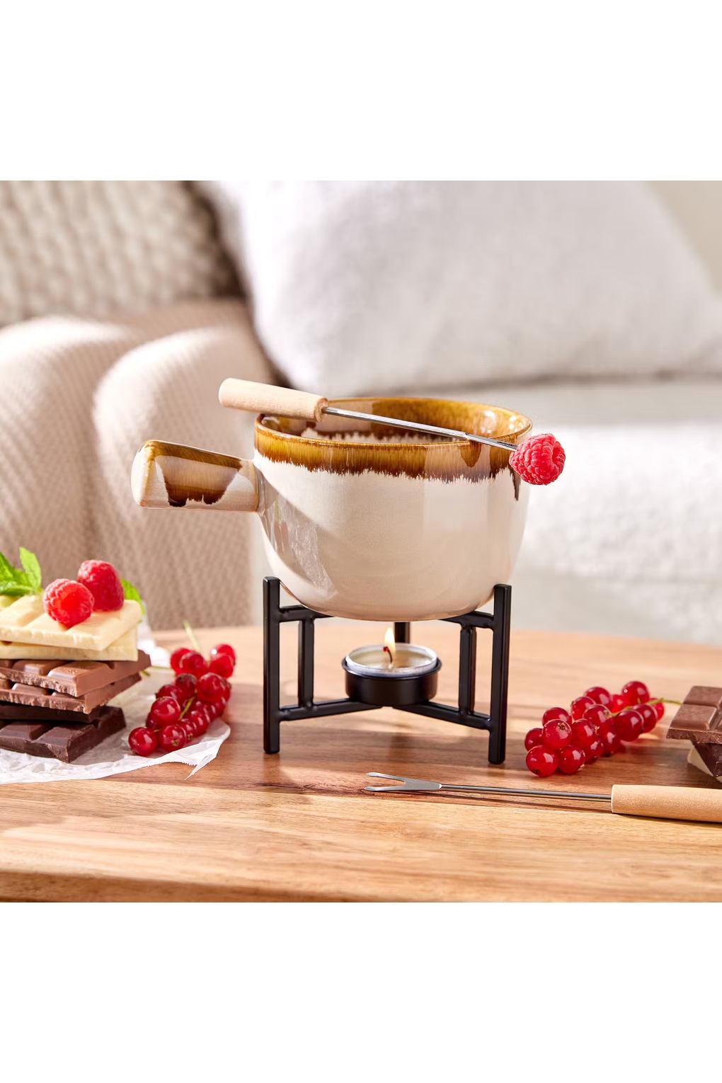 Набор для шоколадного фондю BUTLERS AU CHOCOLAT, бежевый. Фото 2.
