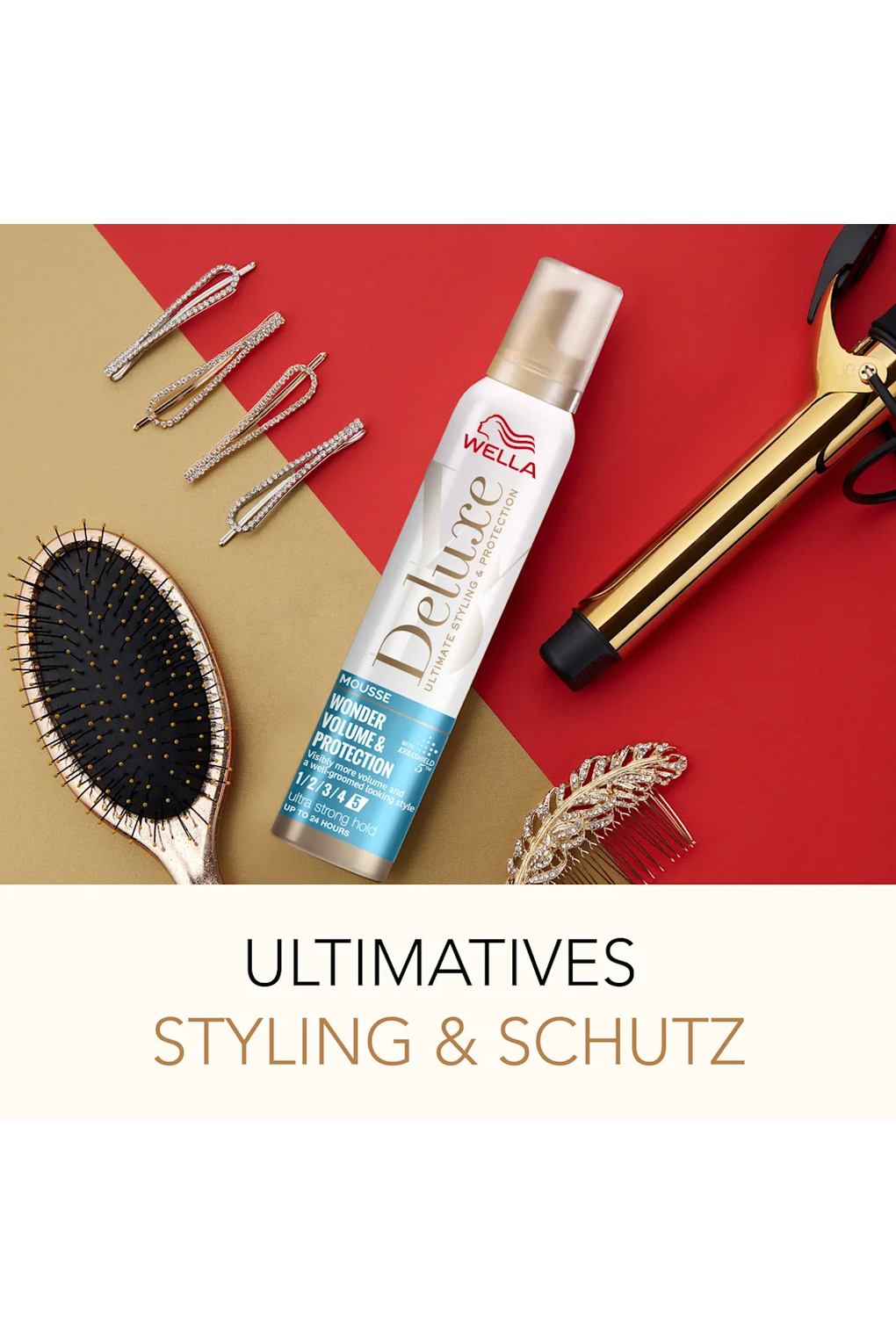 Мусс для волос WELLA Deluxe Schaumfestiger Wunder Volumen & Schutz ultra stark. Фото 2.