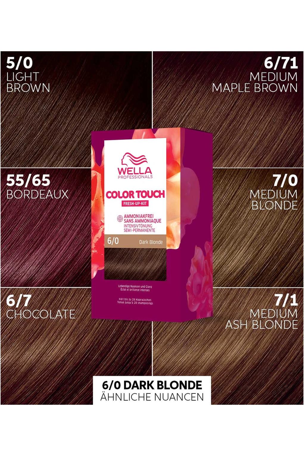 Набор для окрашивания волос Wella Professionals Color Touch Fresh-Up, 130 мл № 6/0 Темно-русый. Фото 6.