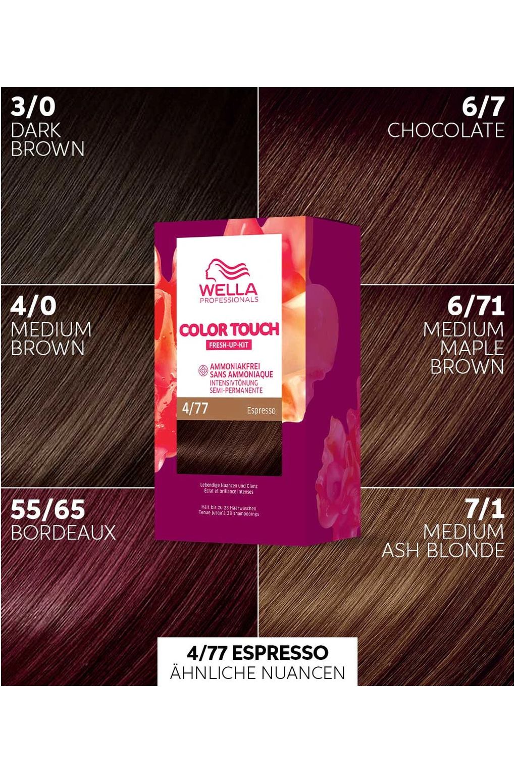 Набор для окрашивания волос Wella Professionals Color Touch Fresh-Up, 130 мл № 4/77 эспрессо. Фото 6.