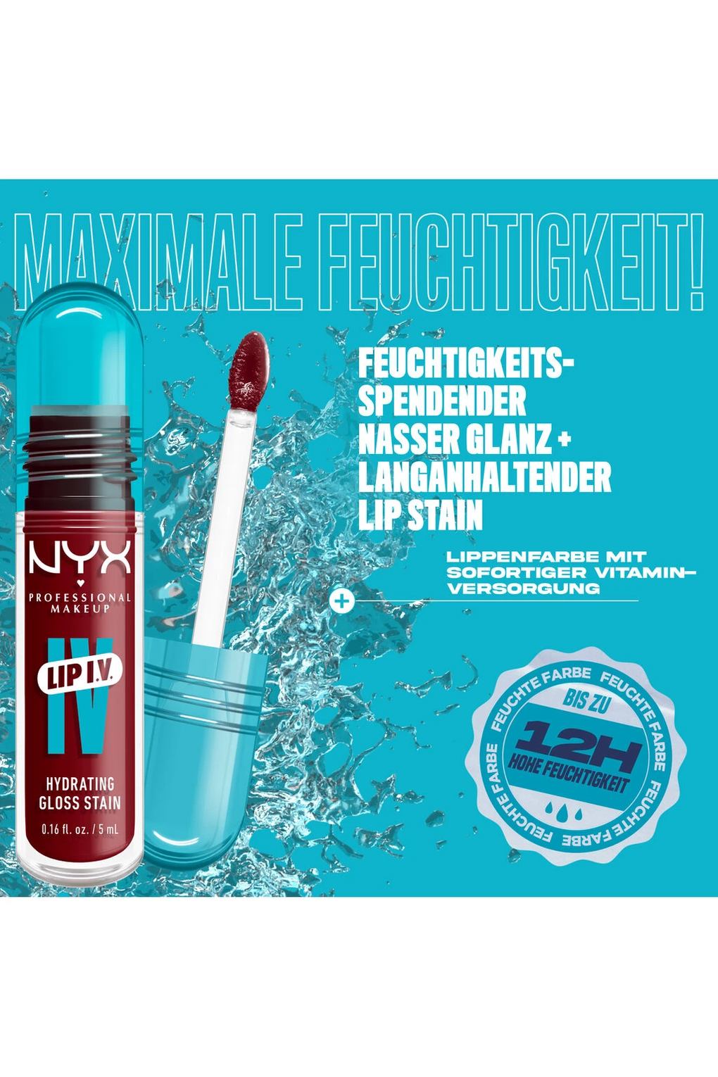 Увлажняющий блеск для губ Lip I.V. Hydrating Gloss Stain Lip Gloss, 5 мл Клюквенный всплеск. Фото 5.