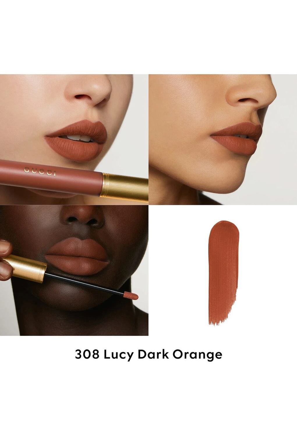 Gucci Rouge L vres Liquide Matte Lipstick Жидкая губная помада, 6,5 мл №. 308 - Люси Темно-оранжевый. Фото 3.