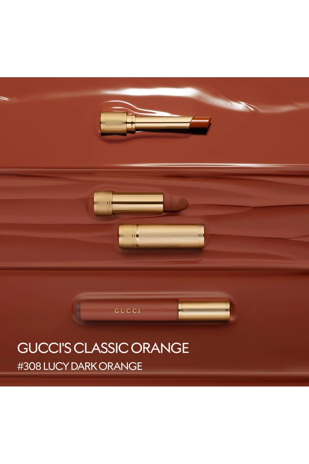 Gucci Rouge L vres Liquide Matte Lipstick Жидкая губная помада, 6,5 мл №. 308 - Люси Темно-оранжевый. Фото 5.