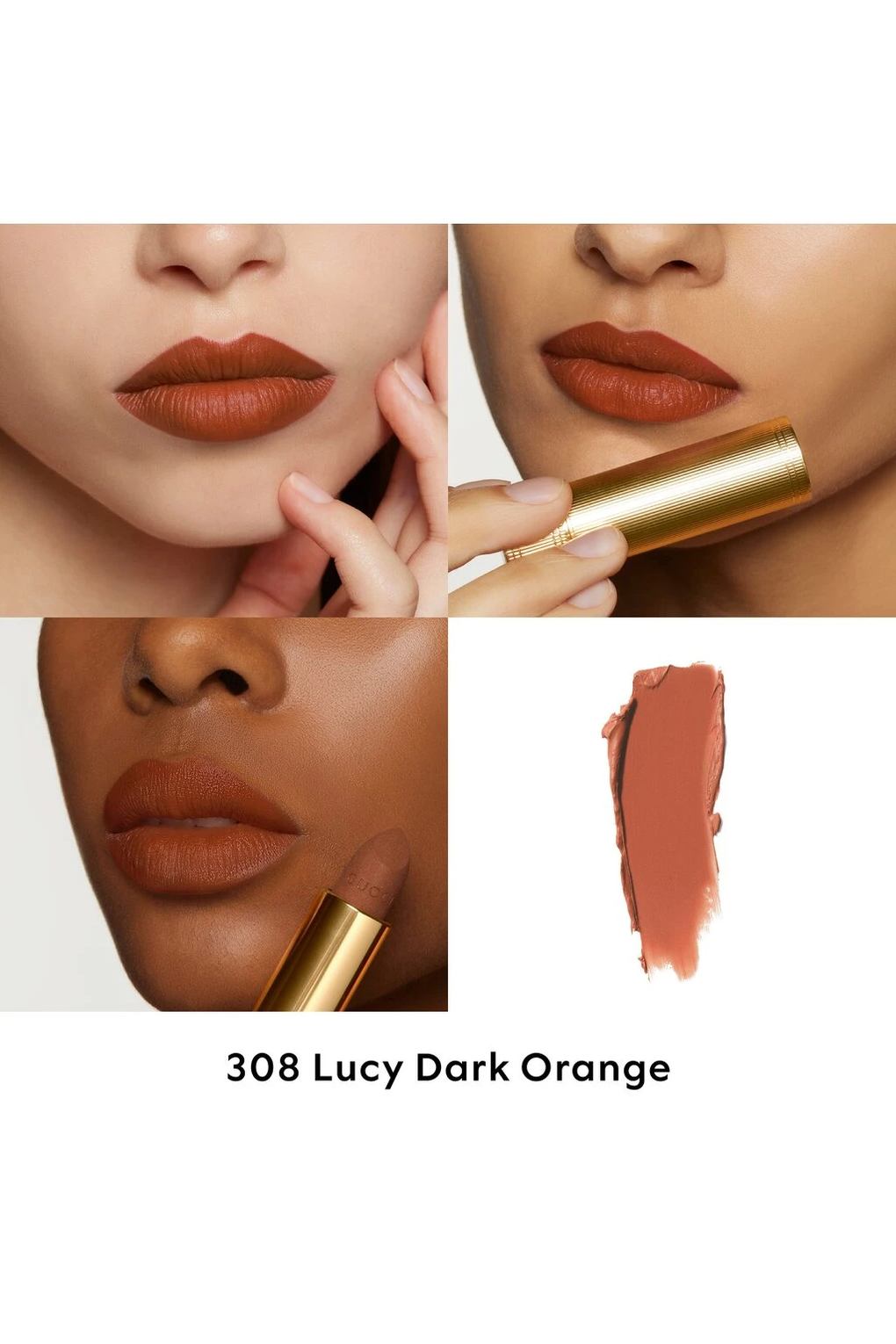 Губная помада Gucci Rouge L vres Matte Lipstick, 3,5 г №. 308 - Люси Темно-оранжевый. Фото 3.
