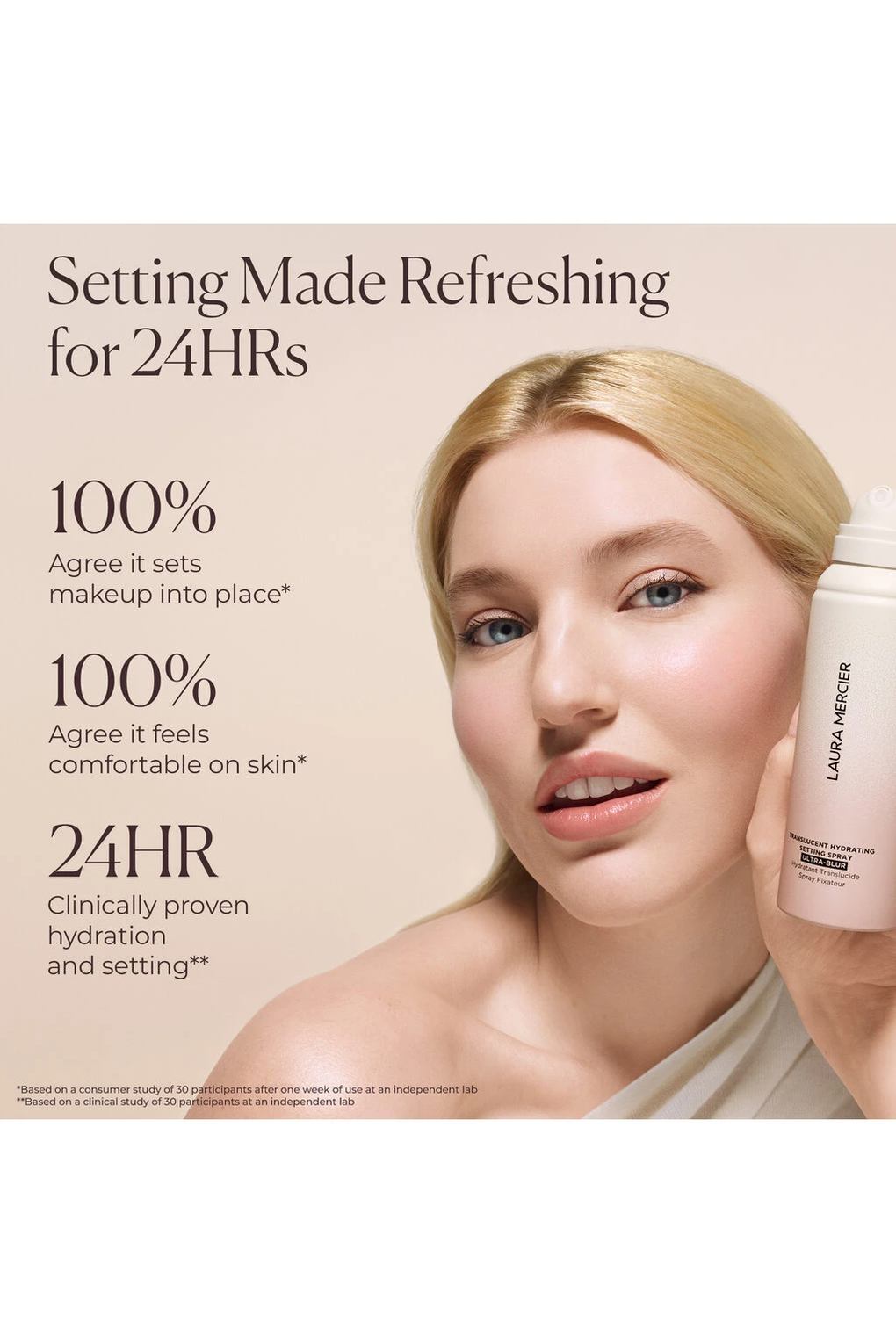 LAURA MERCIER Прозрачный увлажняющий фиксирующий спрей Ultra-Blur Fixing Spray, 100 мл. Фото 5.
