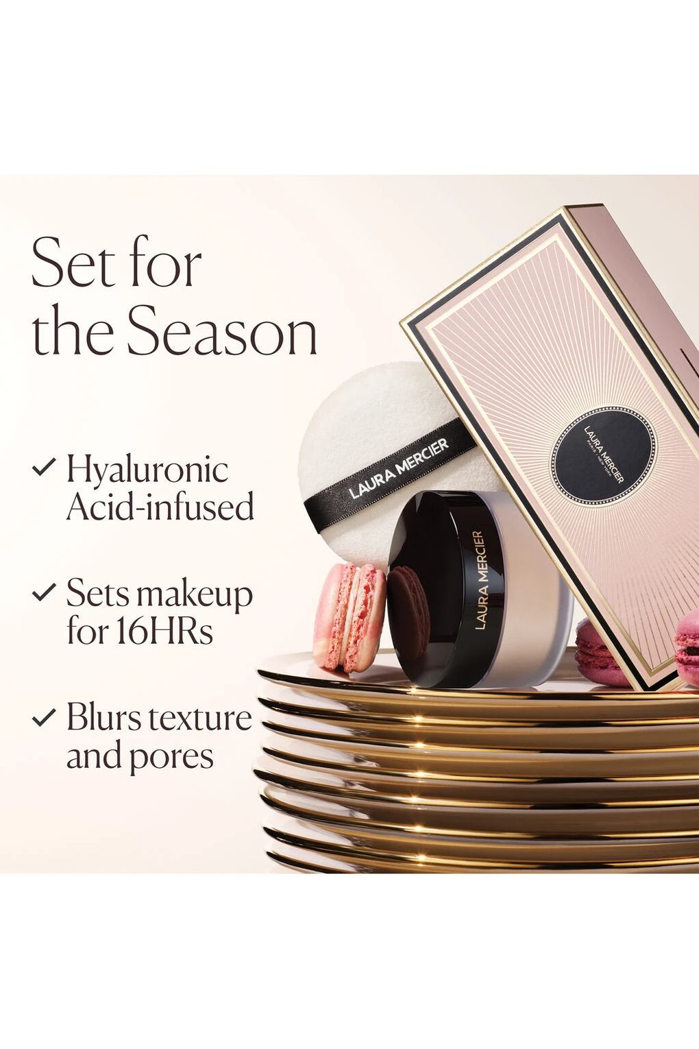 Набор для макияжа лица LAURA MERCIER Indulgent Icons Ultra-Blur, прозрачная рассыпчатая фиксирующая пудра + спонж прозрачный. Фото 3.