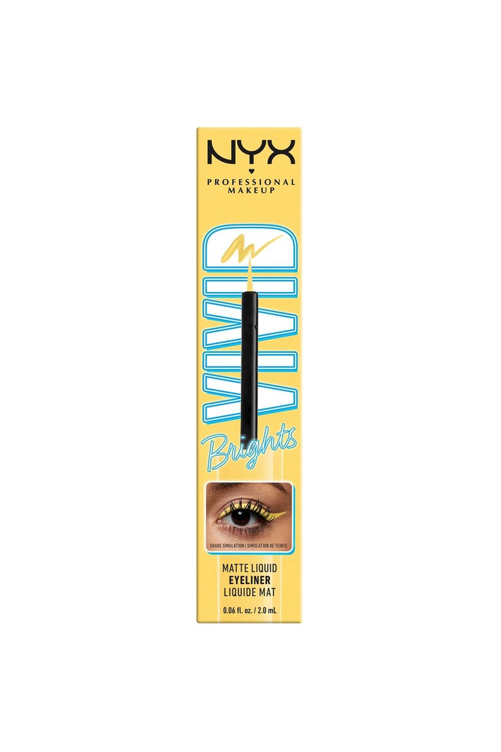 Подводка для глаз NYX Professional Makeup Up Vivid Brights Liquid Eyeliner 03 Had Me At Yellow, 2 мл. Фото 5.