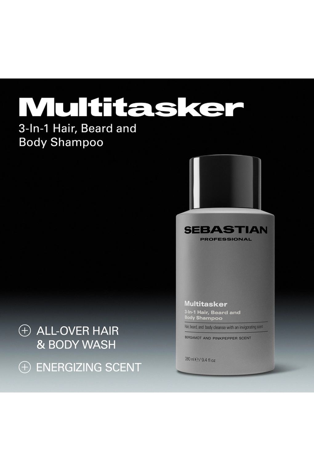 Шампунь для волос Sebastian Professional Multitasker for Men 3-in-1 Hair, Beard and Body Shampoo, 280 мл. Фото 2.