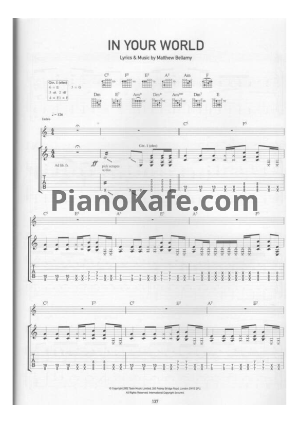 Ноты Muse - In Your World (Guitar tabs)