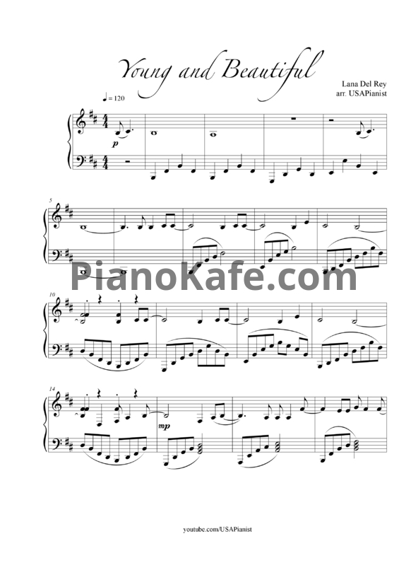Ноты Lana Del Rey - Young and beautiful (arr. USA Pianist)