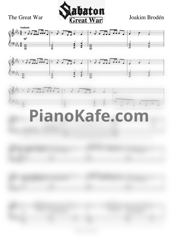 Ноты Sabaton - Great war
