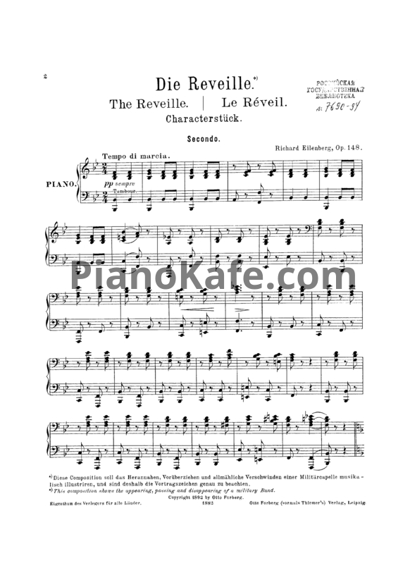Ноты Р. Эйленберг - Le reveil (Op. 148) для фортепиано в 4 руки