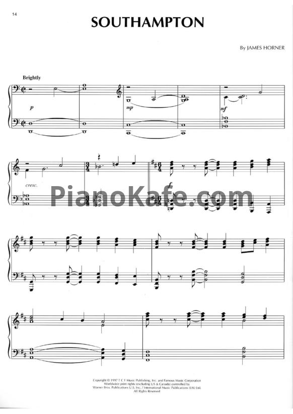 Ноты James Horner - Southampton