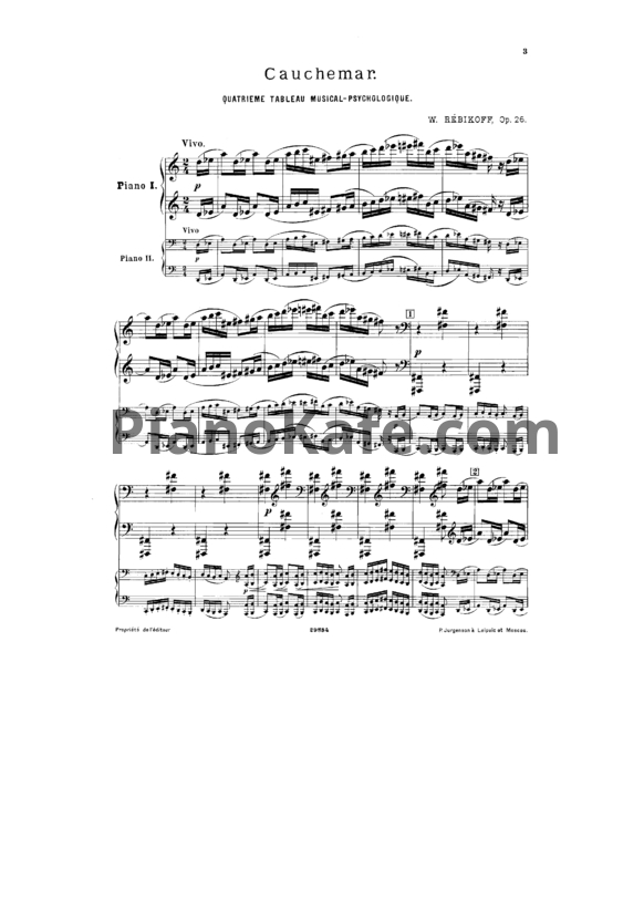 Ноты Владимир Ребиков - Cauchemar. Музыкально-психологическая картина (Op. 26) для 2 фортепиано в 4 руки